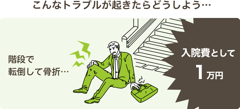 こんなトラブルが起きたらどうしよう…階段で転倒して骨折…入院費として1万円