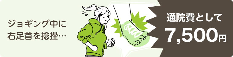 ジョギング中に右足首を捻挫…通院費として7,500円